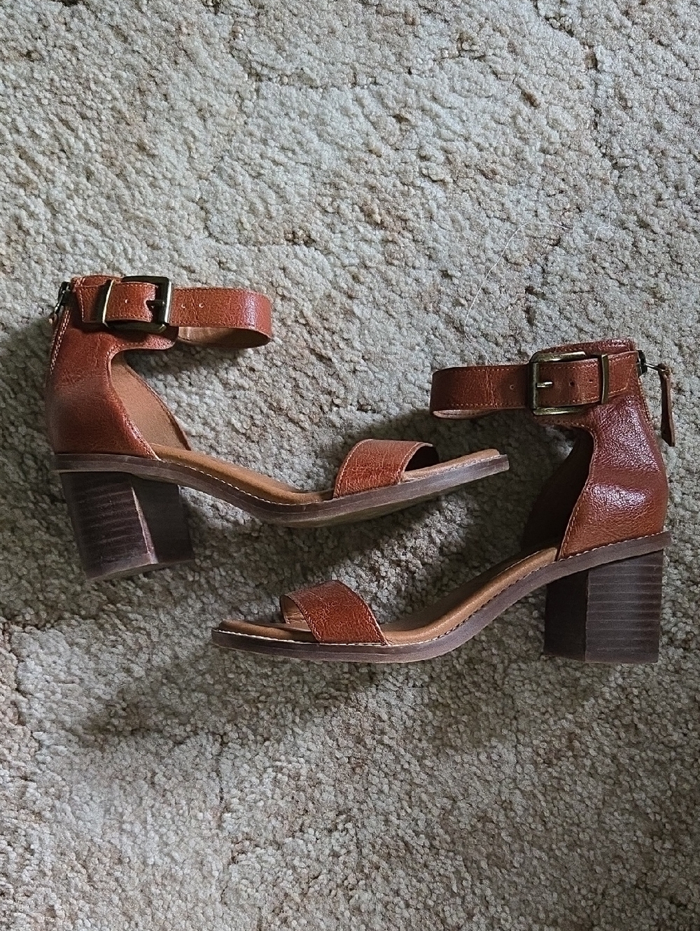 Zodiac Tan Leather Block Heel Sandals with Ankle Buckle